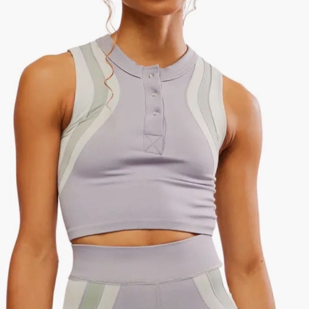 NWOT Free People Free Kick Crop Henley Lavender  Sleeveless Muscle Top XS/S